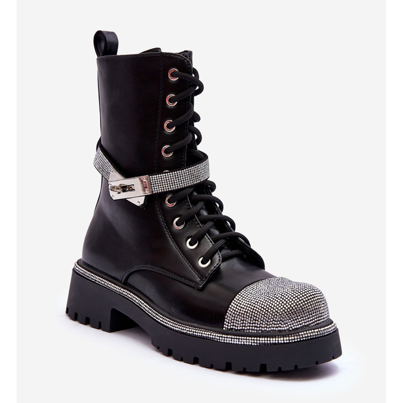 Ženske kožne ukrašene radničke čizme crne Totah crna 1