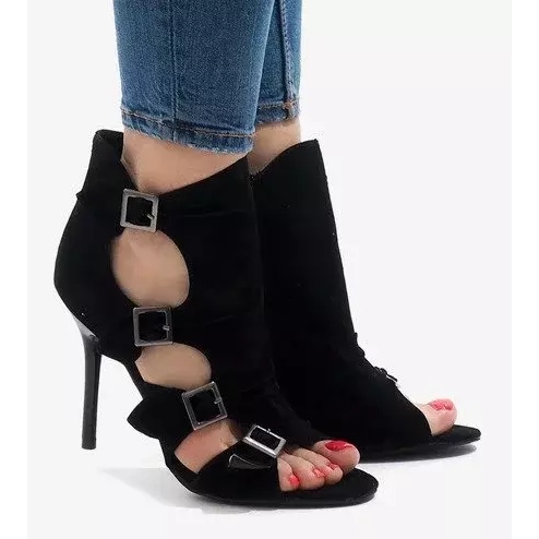 Crne sandale na antilopu na visoku petu GH048 crno 1