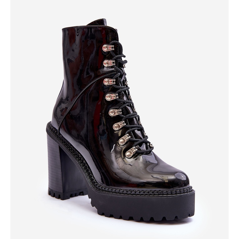 Lakirane crne Ikeshia čizme s velikom petom crno 1