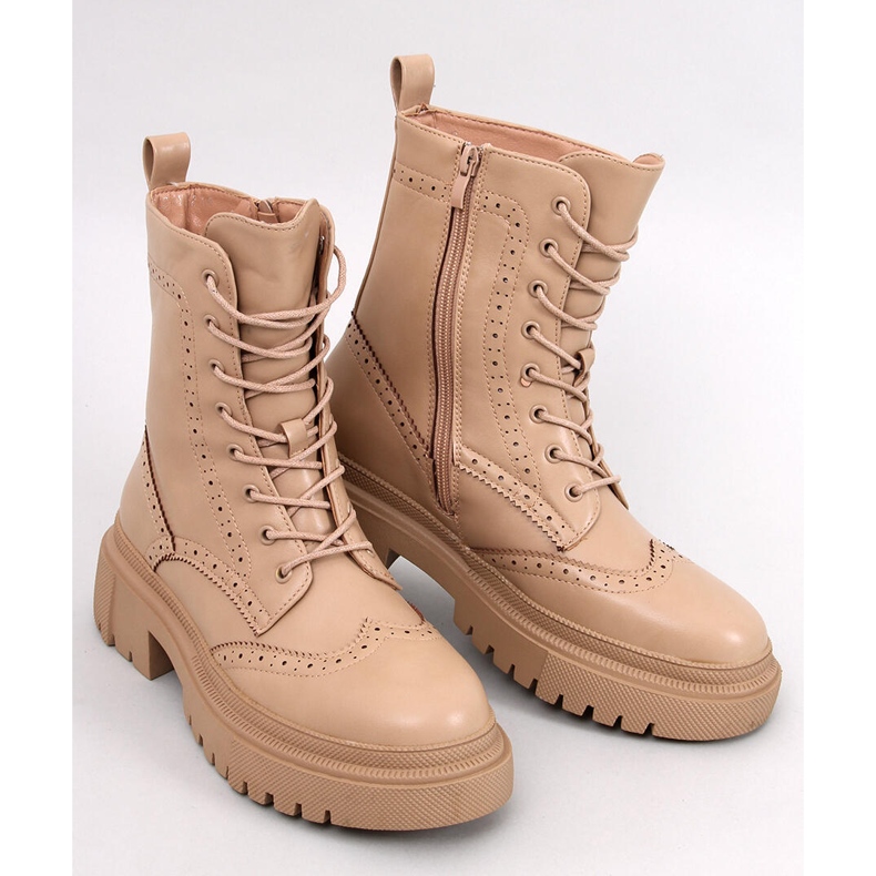 Aubert kaki čizme na vezanje bež 1