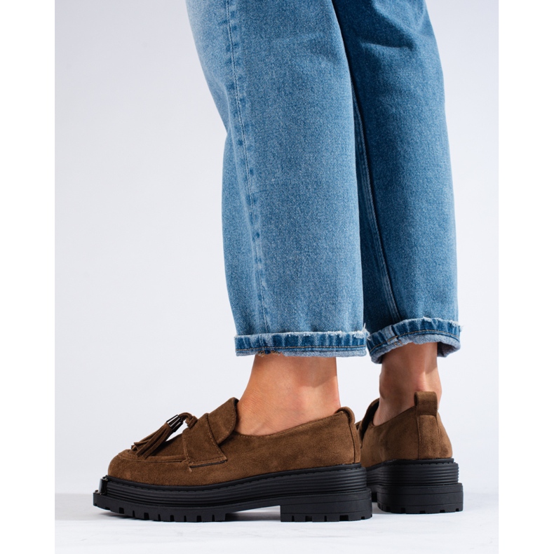 Ženske smeđe mokasine od brušene kože na platformi Shelovet smeđa 1