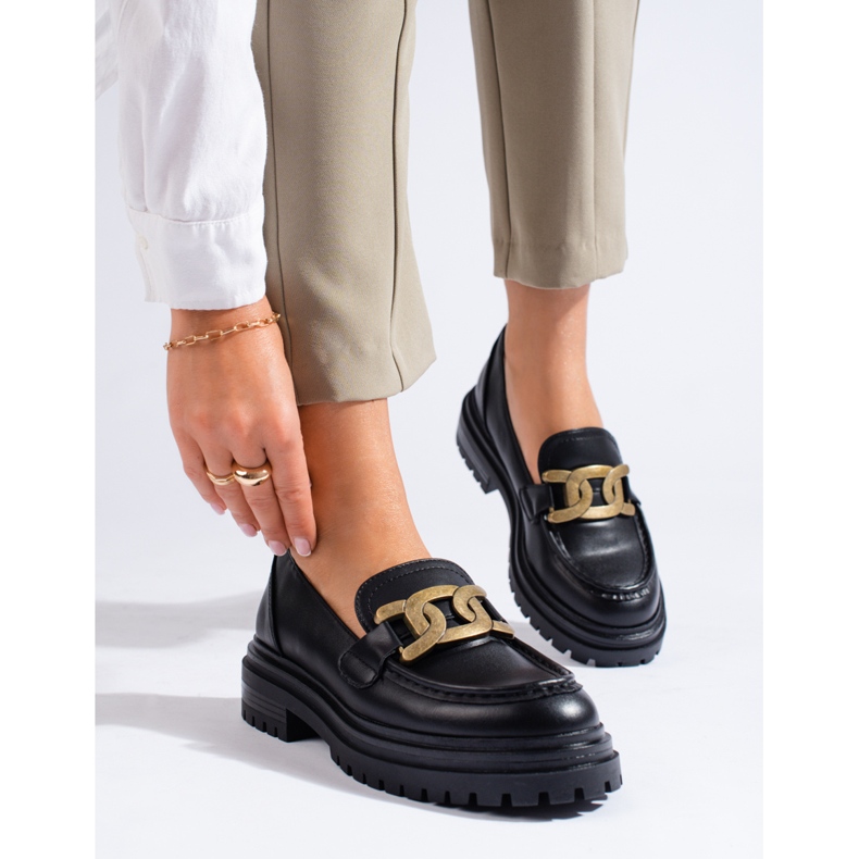 Crne ženske mokasine na debeloj Shelovet platformi crno 2