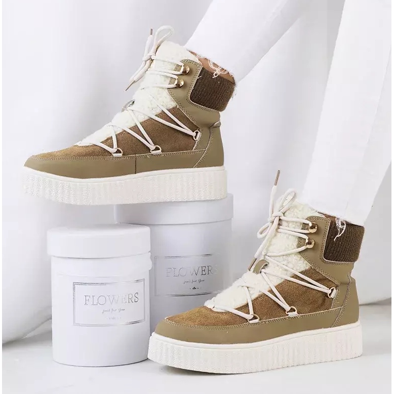 PA1 Ženske zelene čizme za snijeg iz Laursena bež smeđa kaki 2