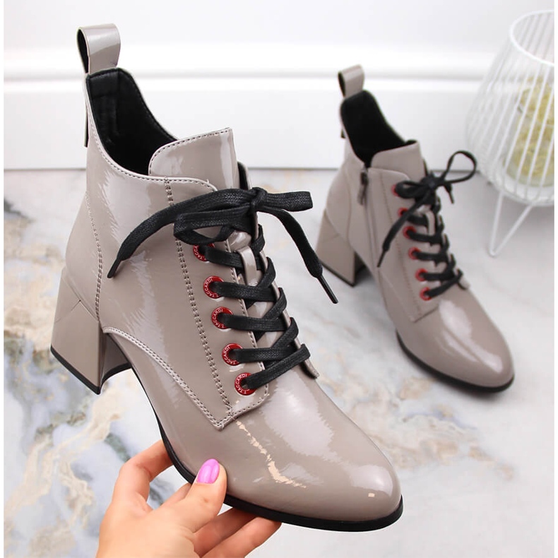 Lakirane taupe ženske čizme D&amp;A S.Barski Premium Collection MR870-66 bež 1