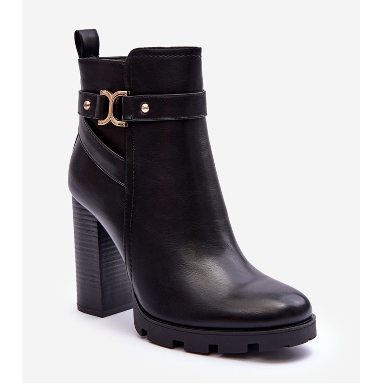 FB2 Kožne čizme na visoku petu crne Liani crno 1