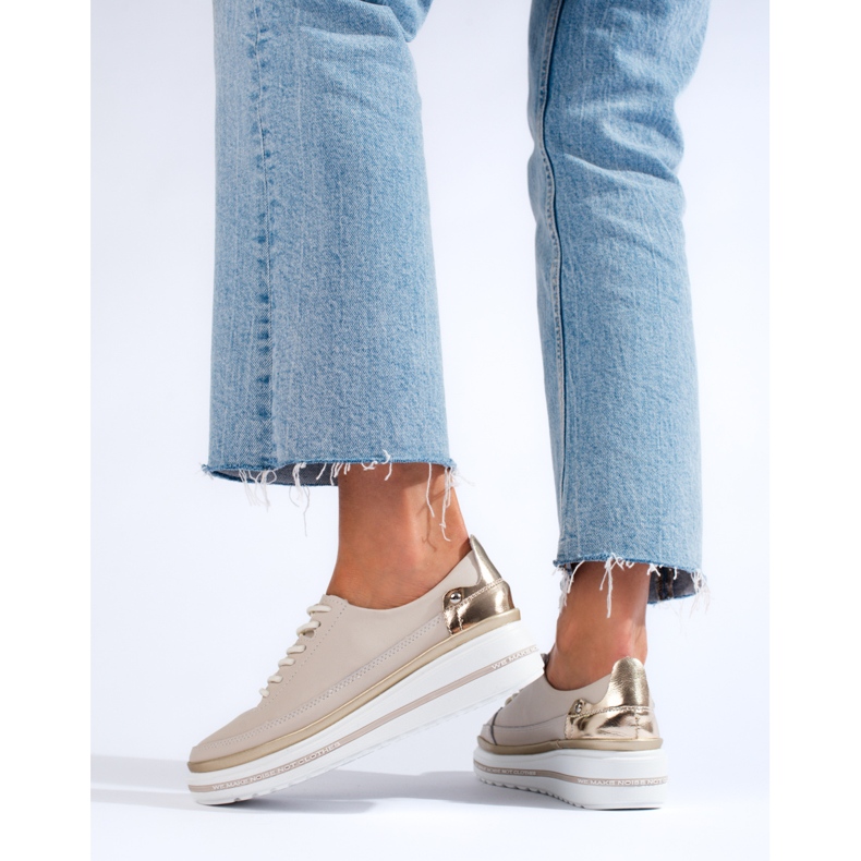 SHELOVET Ženske bež kožne cipele na platformi Shlovet 2