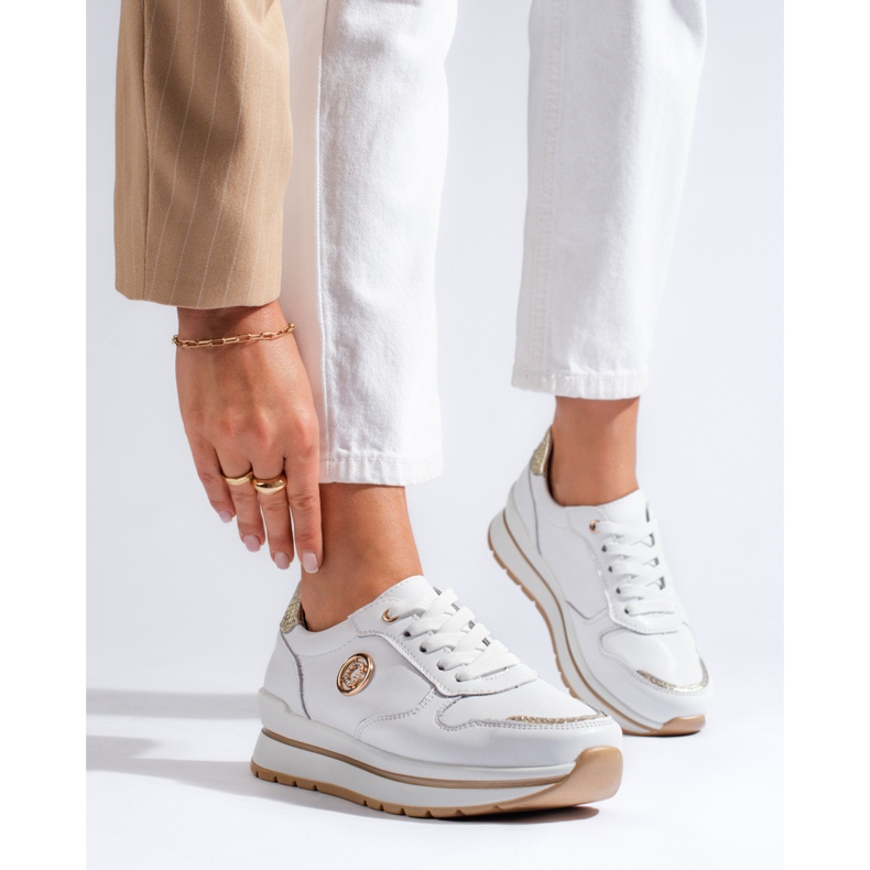 Kožne bijele sportske cipele na platformi Shelovet bijela 1