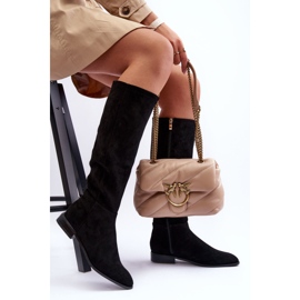 Čizme s ravnom petom od brušene kože crne Eelin crno 1