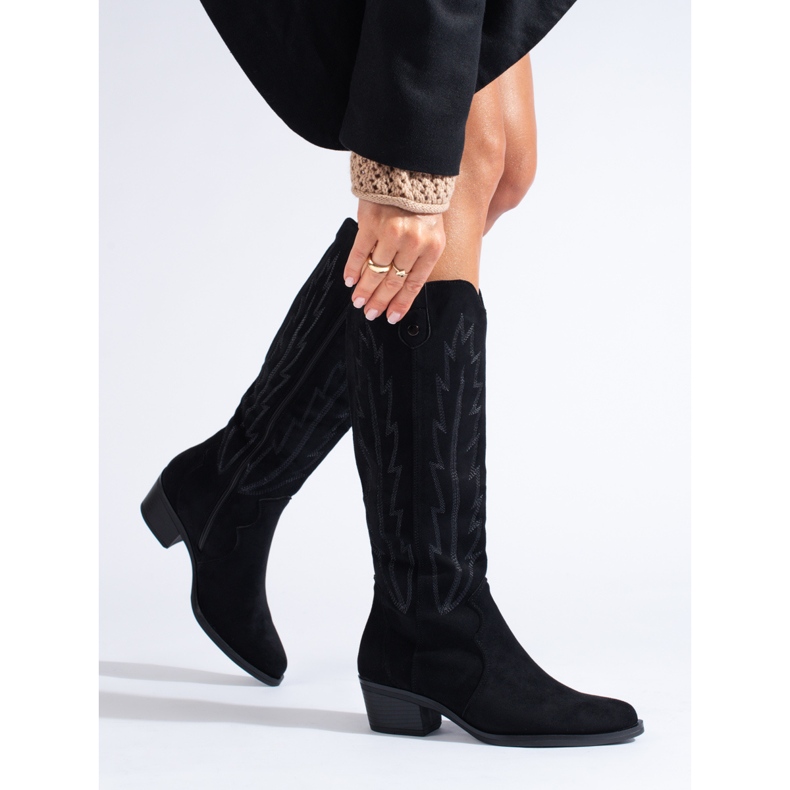 Shelovet crne kaubojske čizme od brušene kože crna 1