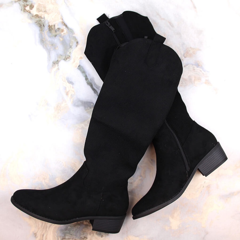 Ženske izolirane čizme od brušene kože crne Jezzi RMR2353-4 crno 1