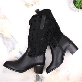 M. DASZYŃSKI Ženske tople otvorene kaubojske čizme crne M.Daszyński MR2337-3 crno 1