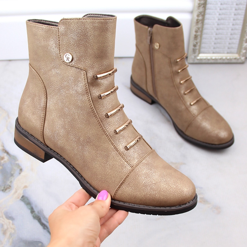 Ženske ravne čizme izolirane bež zlatne Jezzi ASA62-16 1