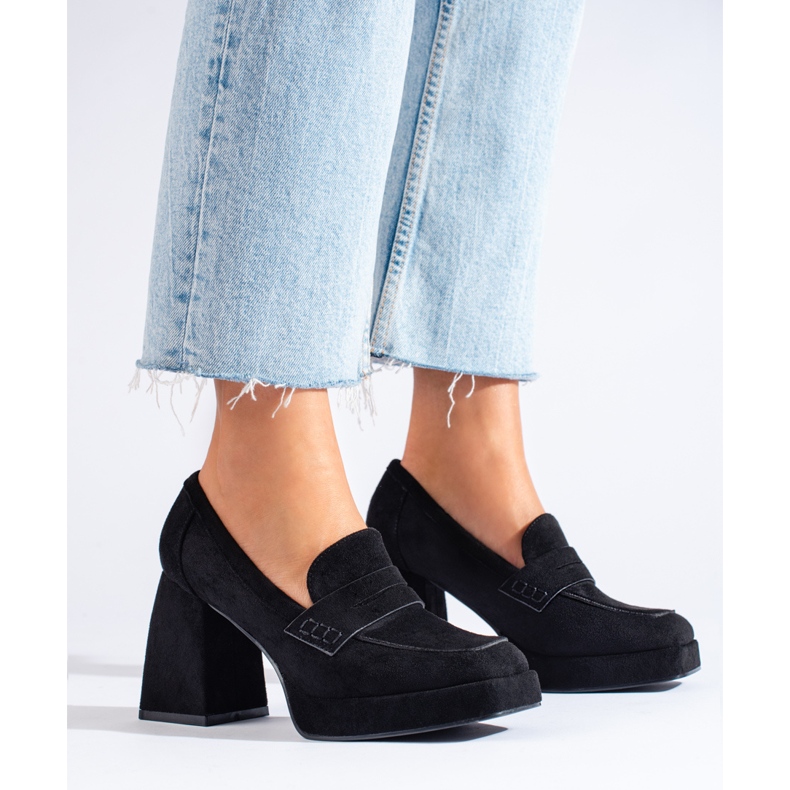 Shelovet crne čizme od brušene kože sa širokom stiletto petom crno 1