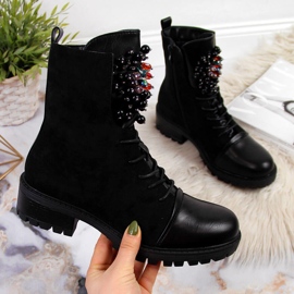 Ženske izolirane radničke čizme s perlama, crne Jezzi RMR2071-15 crna 2