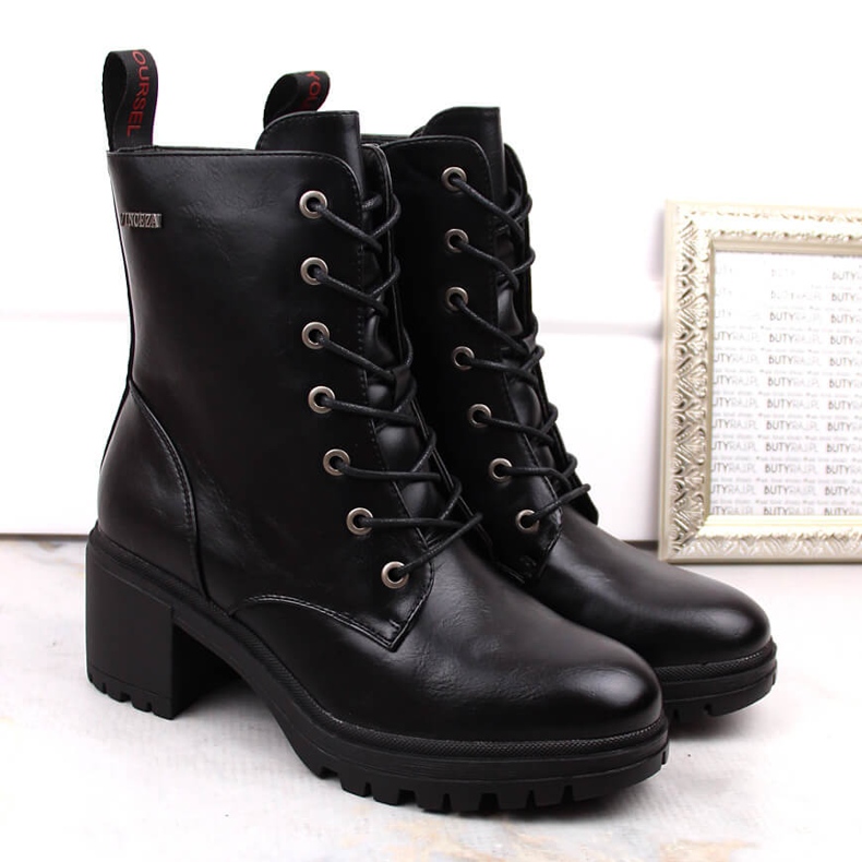 Crne Vinceza čizme na vezanje na stup crna 1