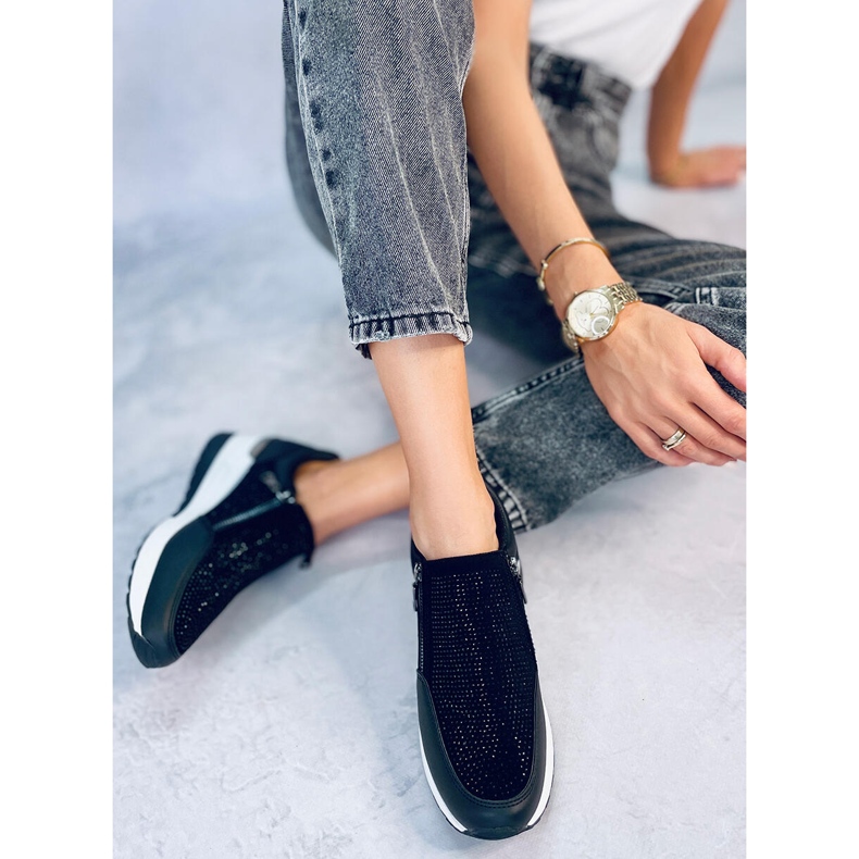 Ženske svjetlucave crne sportske tenisice na wedge crno 4