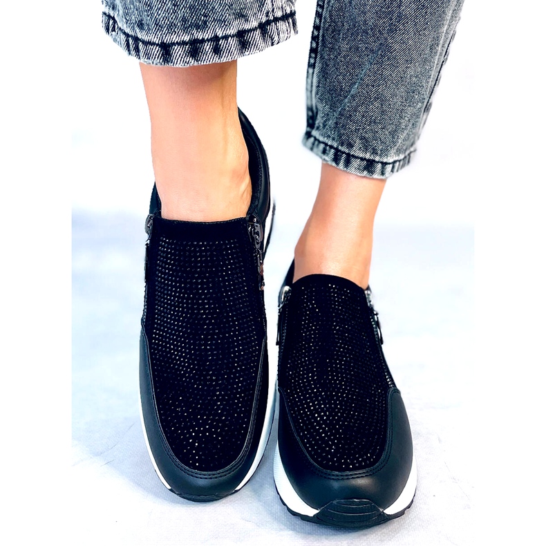 Ženske svjetlucave crne sportske tenisice na wedge crna 1