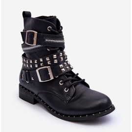 LU BOO Dječje gležnjače s nitnama, patentnim zatvaračem i kopčama, crne crno 1