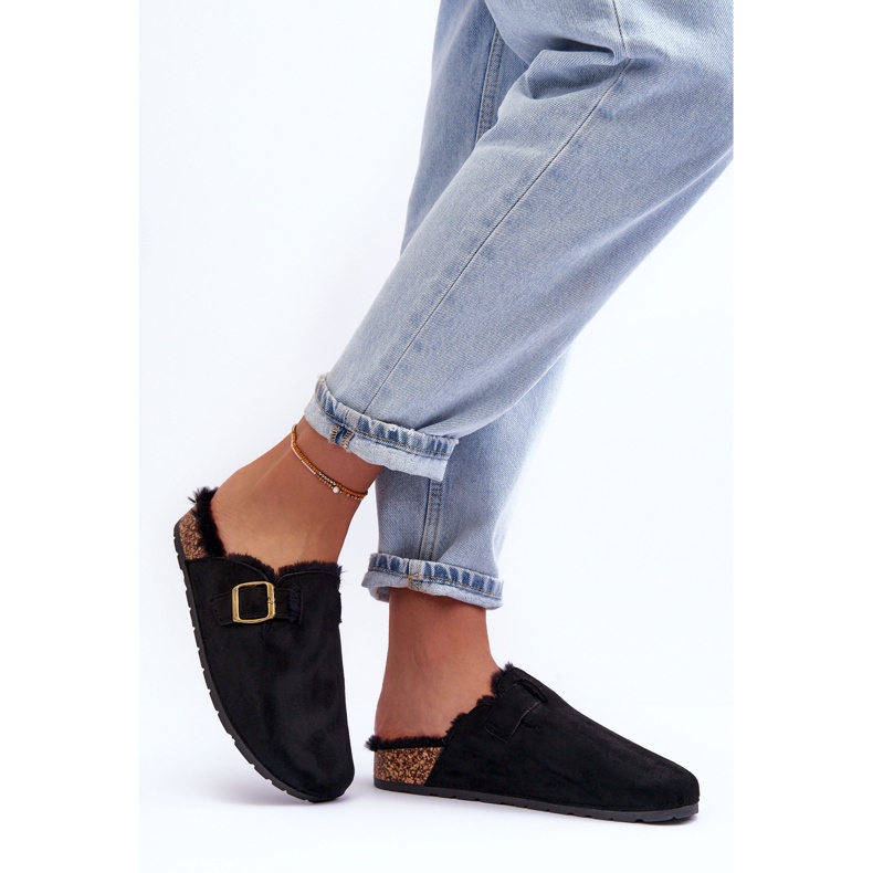 FB2 Ženske japanke od brušene kože s krznom crne Haidamia crna 2