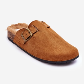 Ženske japanke od brušene kože s krznom, smeđe Haidamia smeđa 1