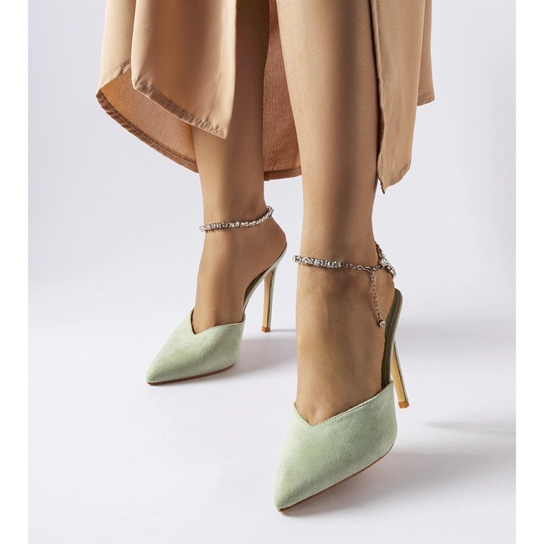 Zelene claude japanke na visoku petu sa kamenčićima zelena 1