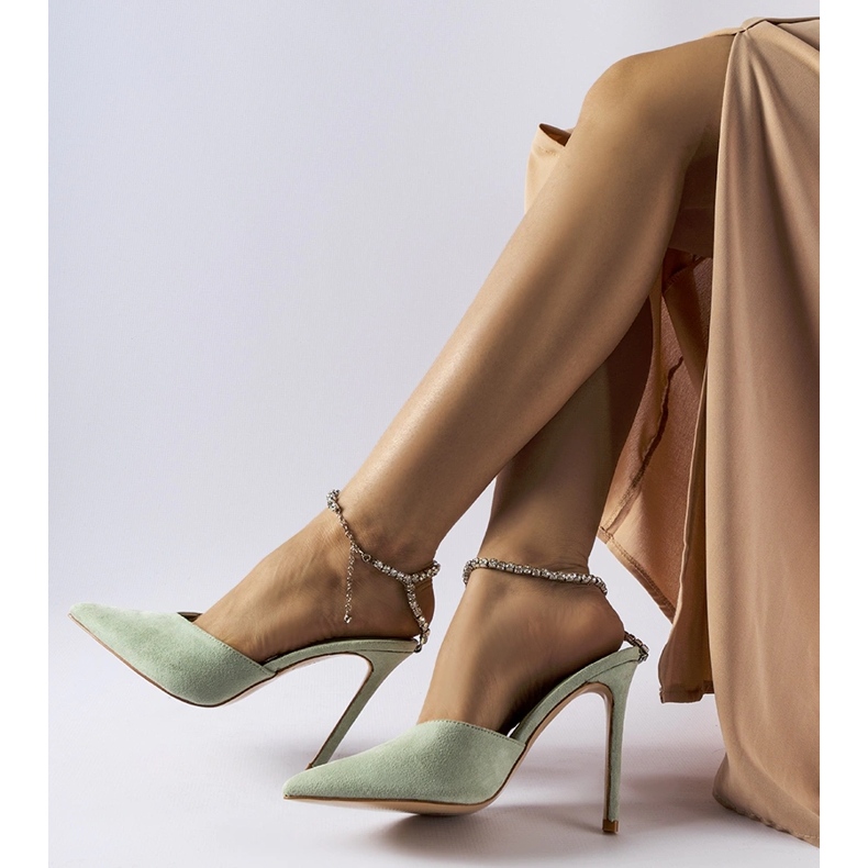 Zelene claude japanke na visoku petu sa kamenčićima zelena 2