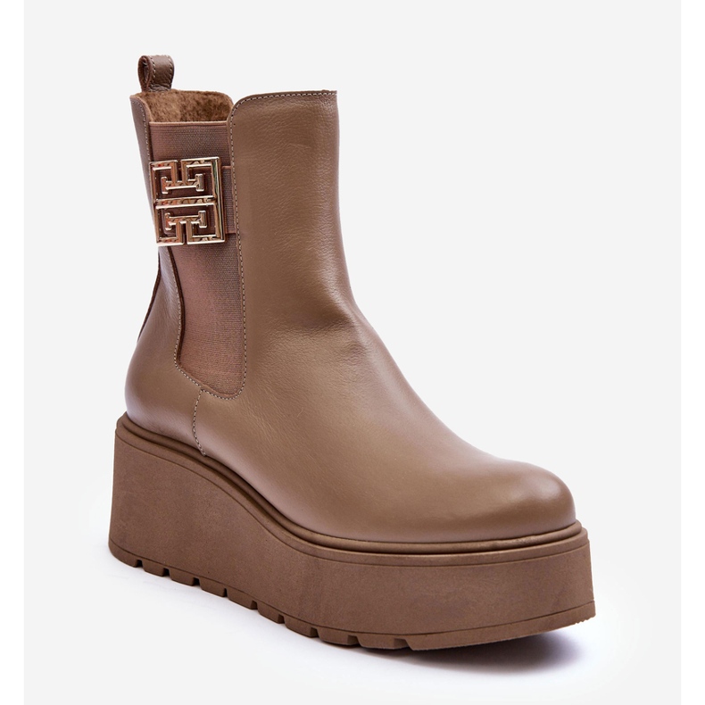 Lemar Ženske kožne gležnjače na masivnu platformu, tamno bež Savira 1