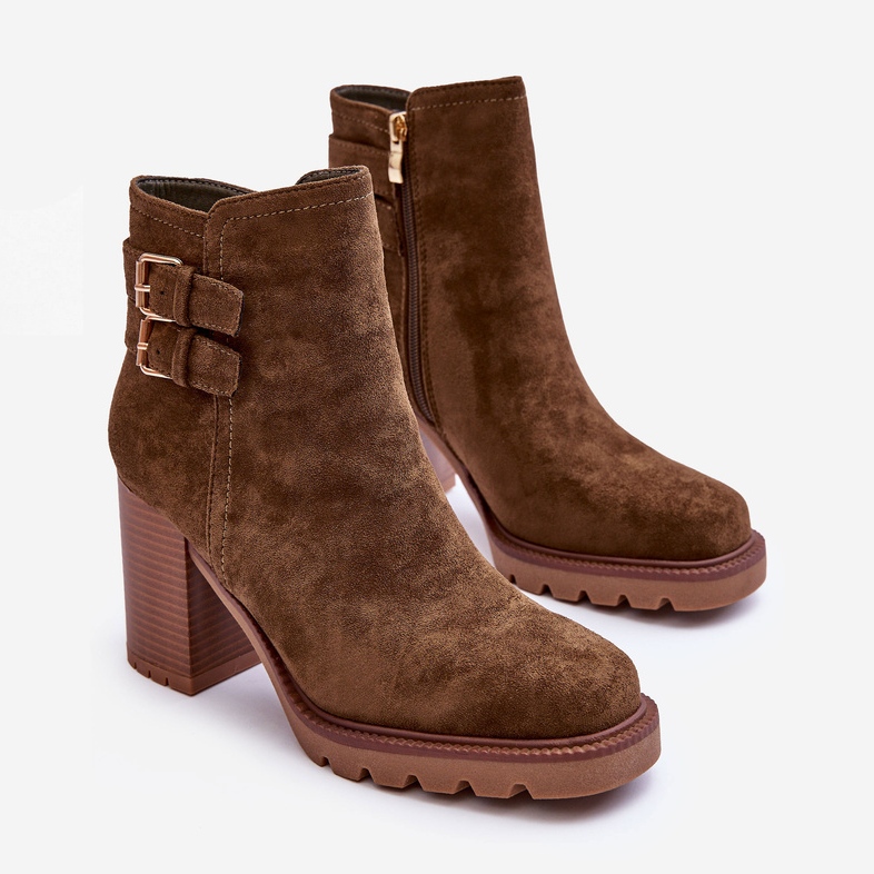 Čizme na visoku petu od brušene kože Maslinaste Makeline smeđa 2