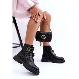 Ženske radničke čizme s ukrasom, crne igračke crno 2