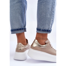 Lemar Ženske kožne sportske cipele na bež platformu Milonia 2