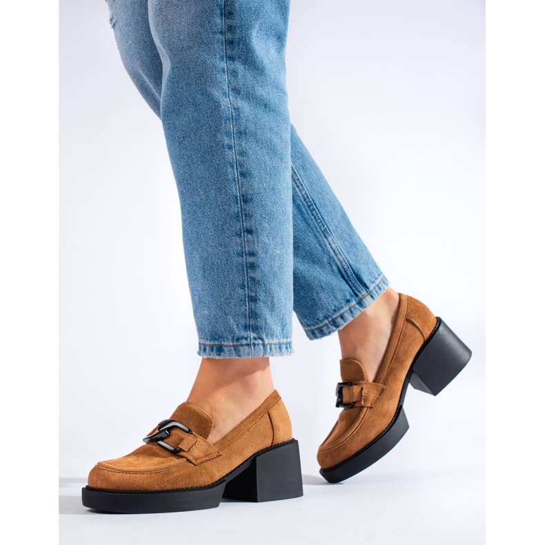 Shelovet ženske cipele od kamel antilop kože na visoku petu smeđa 2