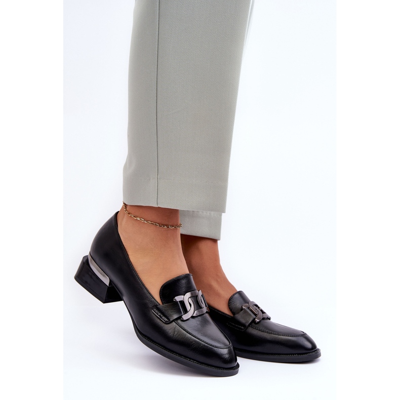 Vinceza Kožne cipele mokasine na visoku petu, crne Sakina crno 2