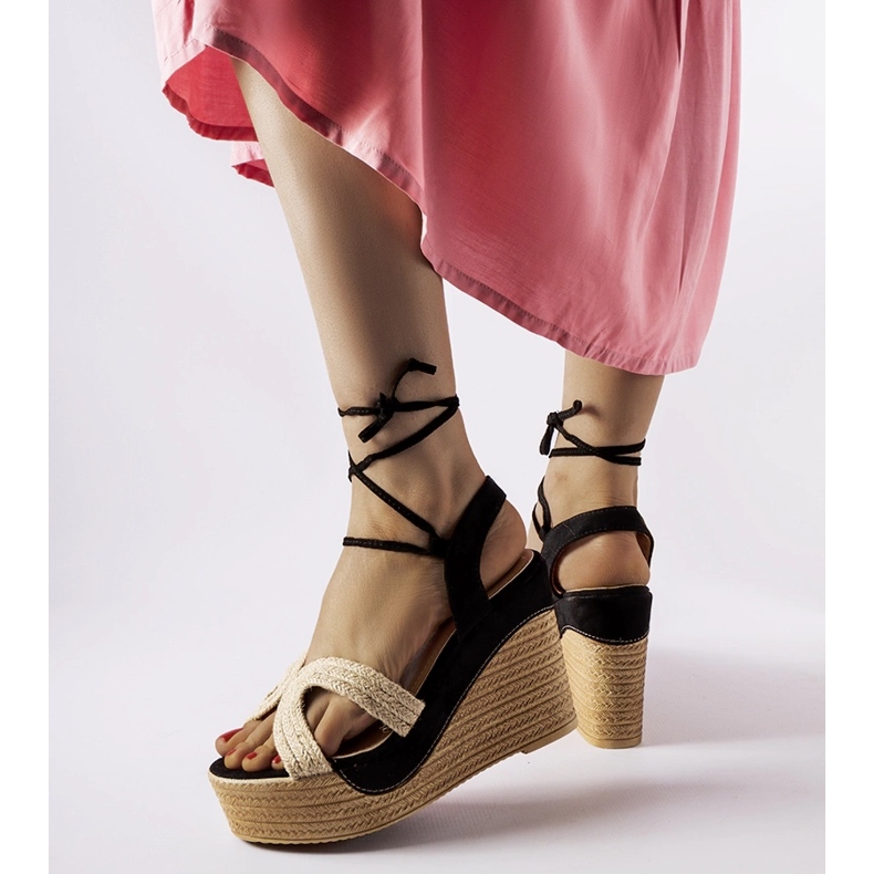 Crne espadrile s Berta klinovima bež 1