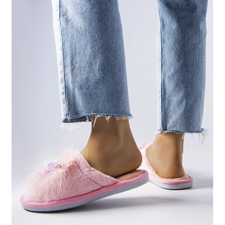 Roze tople papuče s Moly cvjetićima ružičasta 2