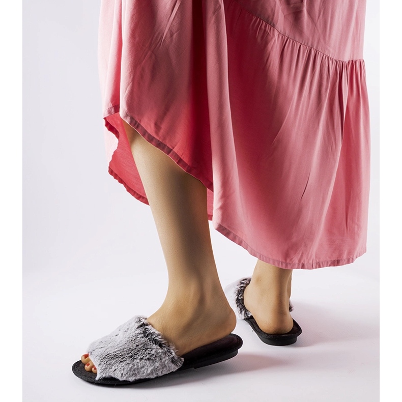 Inblu Giacomo crne papuče sa sivim krznom siva 1