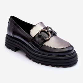 Laura Messi Ženske kožne mokasine s ravnom petom, crne Elkiza crno 1