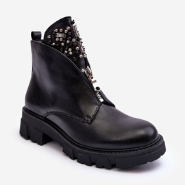 Niske ukrašene kožne gležnjače s patentnim zatvaračem crne Escika crna 2