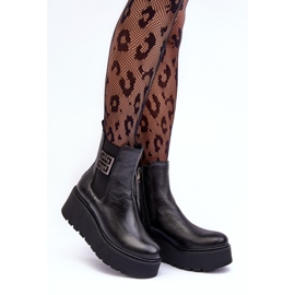 Ženske kožne gležnjače na masivnoj platformi crne Lemar Savira crna 1