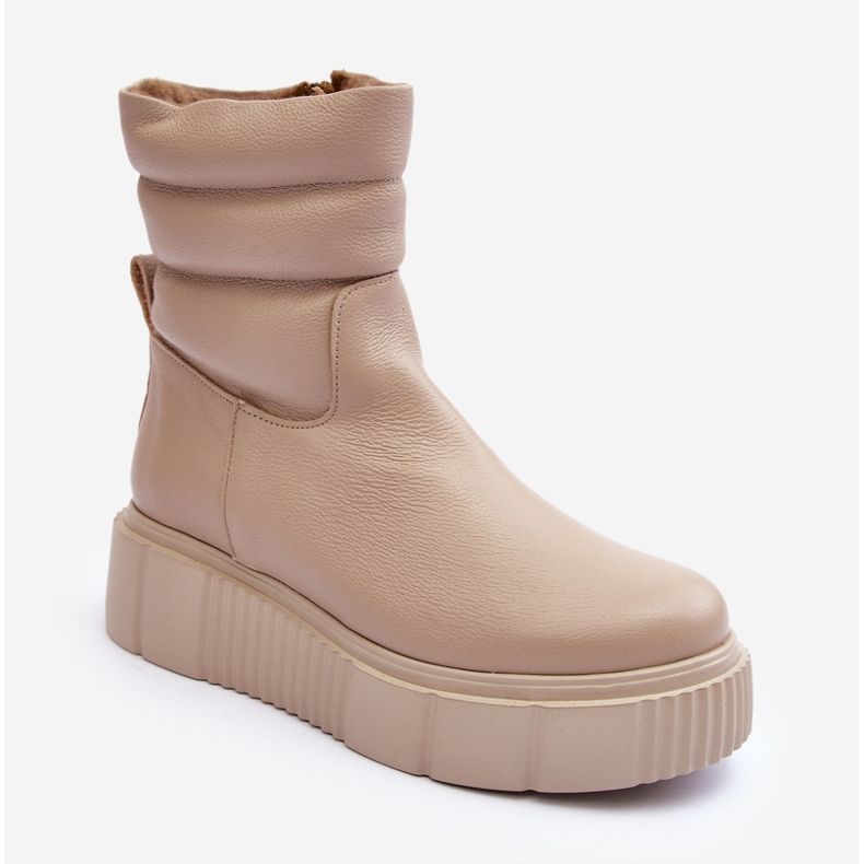 Kožne ženske gležnjače na svijetlo bež platformi Lemar Suam 1