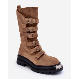 Radničke visoke gležnjače od brušene kože s bež remenima Elnatea 1