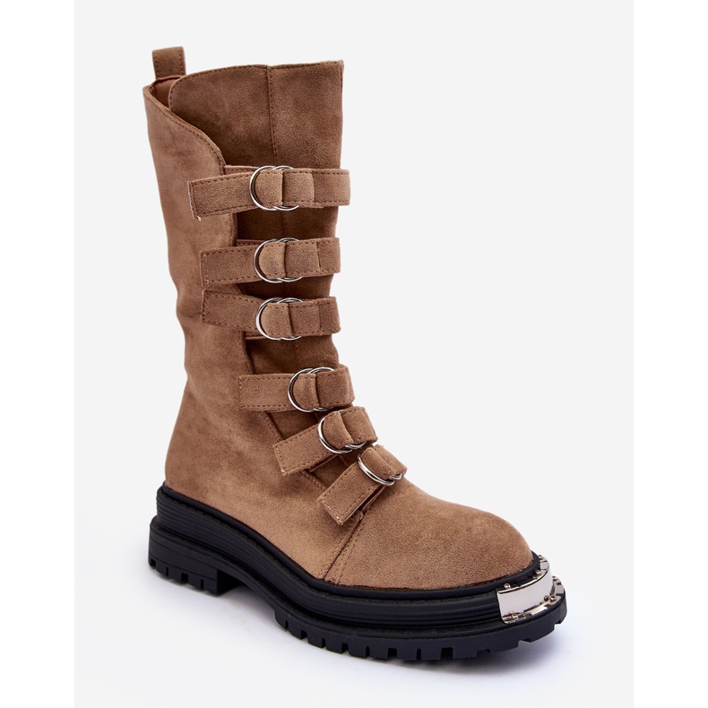 Radničke visoke gležnjače od brušene kože s bež remenima Elnatea 1