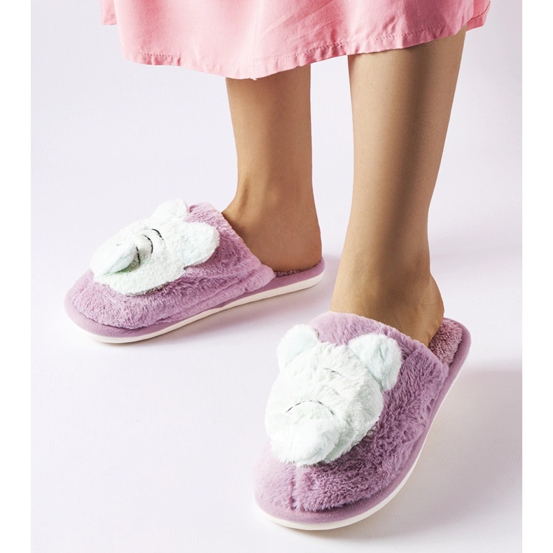 Ljubičasto zelene meke papuče Bee ljubičasta 1