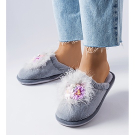 Sive tople papuče s Moly cvjetićima siva 1