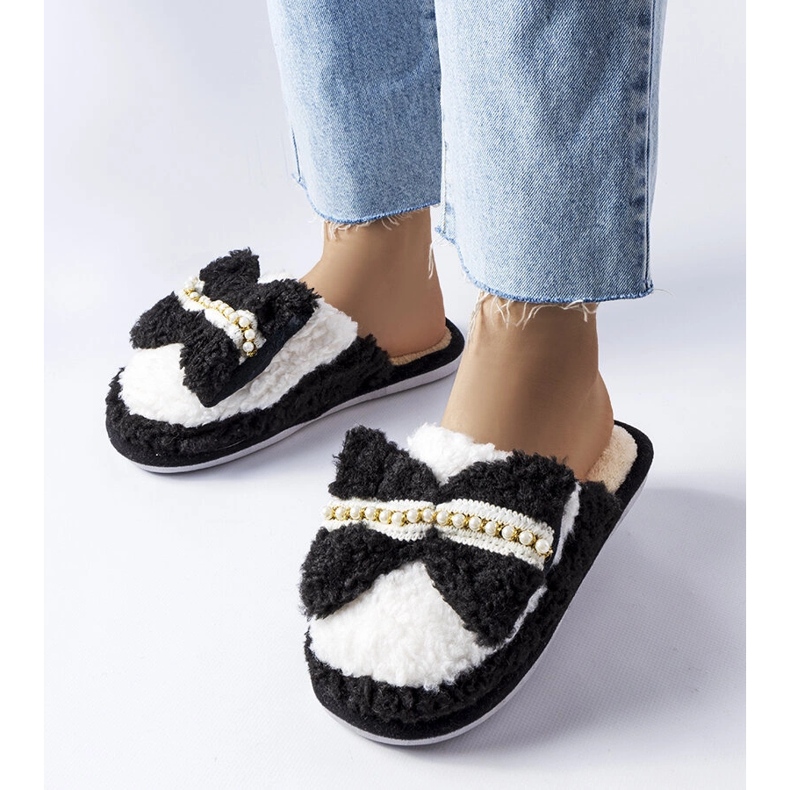 Crno-bijele papuče s mašnom crna 1