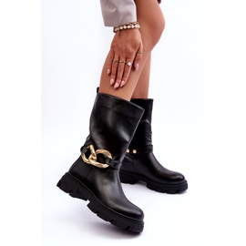 Ženske čizme s ravnim petom s crnim ukrasom crna 1