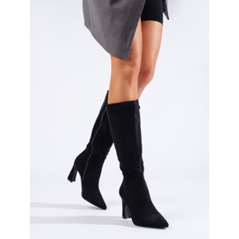 Shelovet crne ženske čizme od brušene kože na visoku petu crno 1