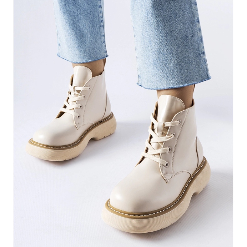 Radničke čizme bež boje na debeloj Sacco platformi 1