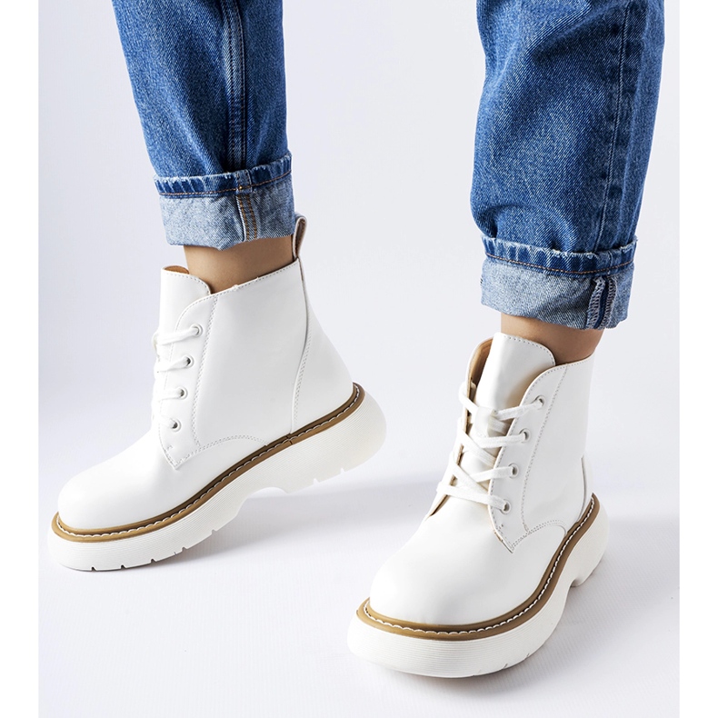 Bijele radničke cipele na debeloj Sacco platformi bijela 1