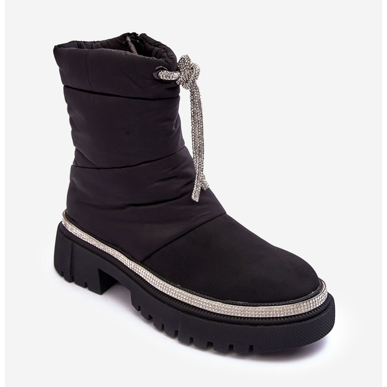 PS1 Crne čizme za snijeg s ravnom petom ukrašene plotijom crna 2