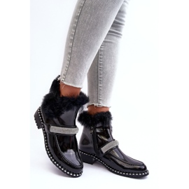 Niske lakirane čizme s krznom i ukrasom S.Barski MR870-74 crne crna 2